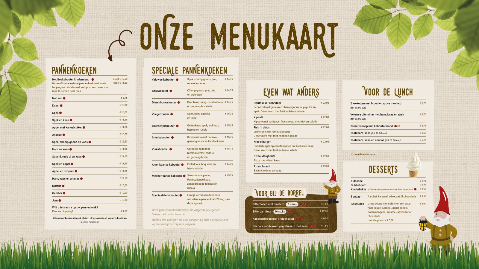 Menu Pannenkoekenrestaurant de Boskabouter Pannenkoekenhuis Wezep Pannenkoekenhuis